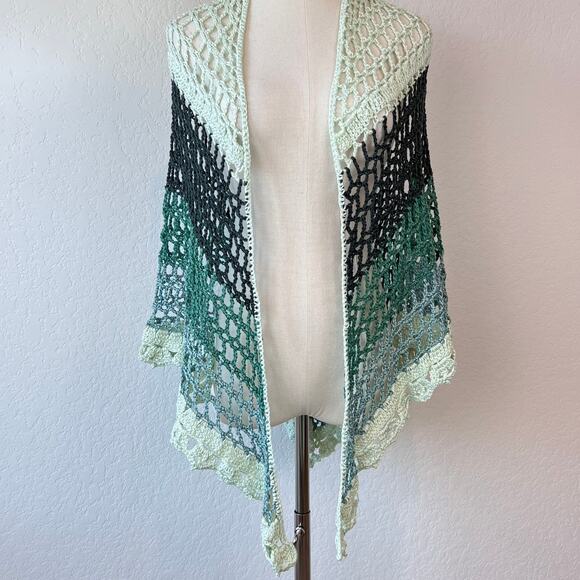 Handmade Crochet Knit Shawl Cottagecore Fairycore Blue Green Granny - Picture 4 of 10